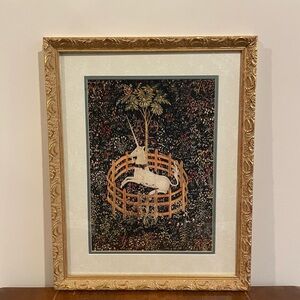 Unicorn Tapestry Framed Print In 16x20 Ornate Gold Frame Fantasy Wall Art